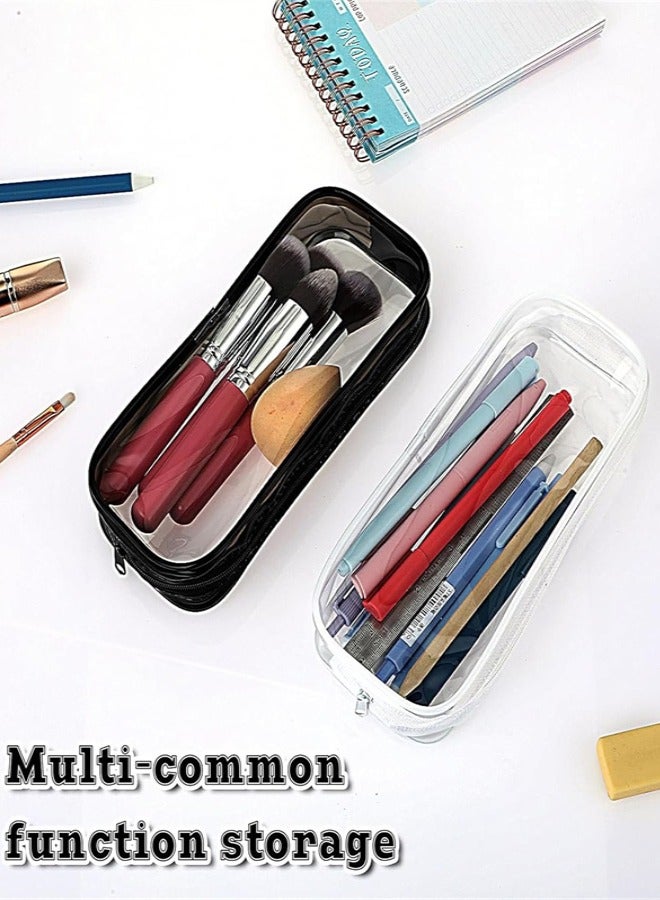 Clear PVC Zipper Pencil Bag, 2pcs Portable Pencil Bag WaterproofMakeup Pouch for Office Stationery and Travel Storage, Black White - Image 4